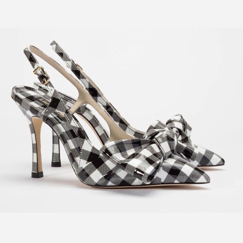 Larroude Black White Patent Leather Heels Sandals 7